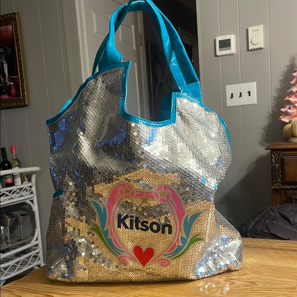 Kitson Silver and Blue Sequin Tote Bag